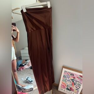 Babyboo Brown Satin Strapless Dress